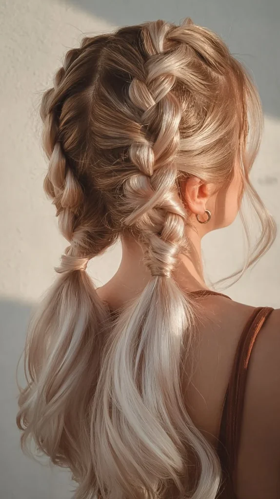 Little girl with a colorful braided hairstyle for kids