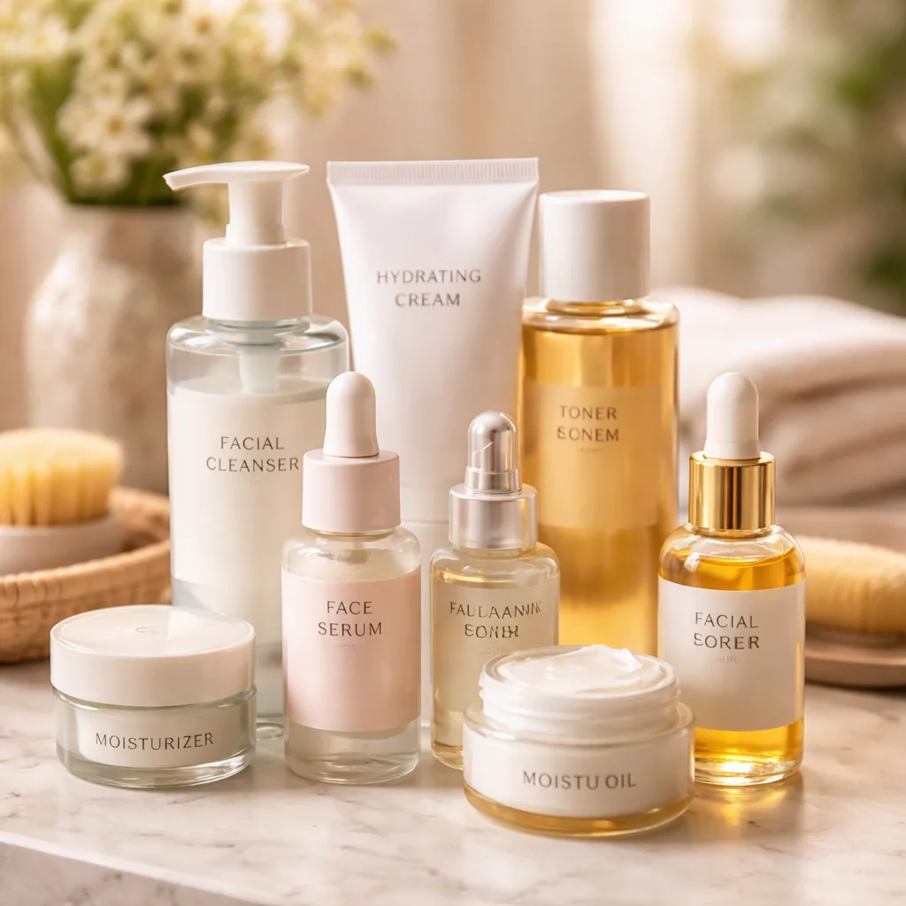 A skincare routine featuring products for a healthy and vibrant morning glow.