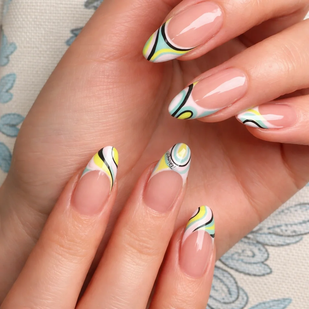 Bright and colorful spring nail ideas featuring floral designs and pastel colors.
