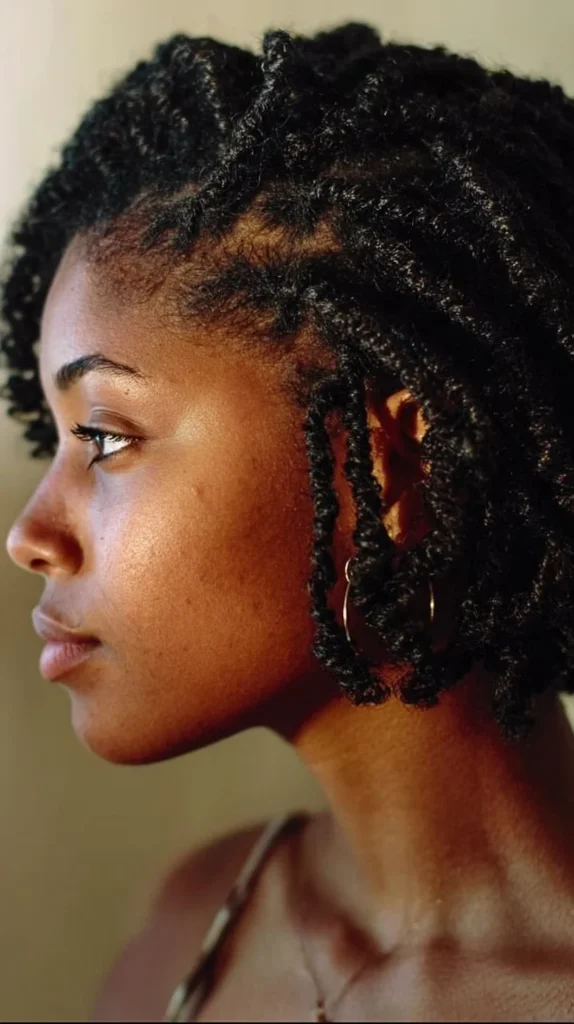 A woman with beautifully styled micro twists showcasing installation and care tips.