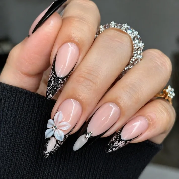 Stylish black spring nails showcasing modern designs and trendy nail art.