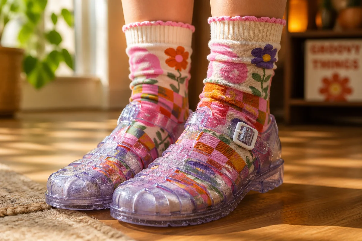 jelly shoes outfit