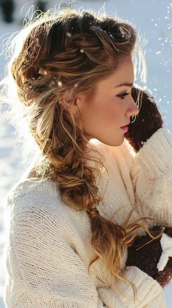 Woman showcasing stylish braided pigtails hairstyle for long hair.