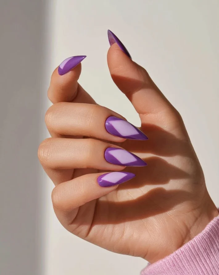Violet French nail design: almond shape with elegant winter twists for 2025-2026.