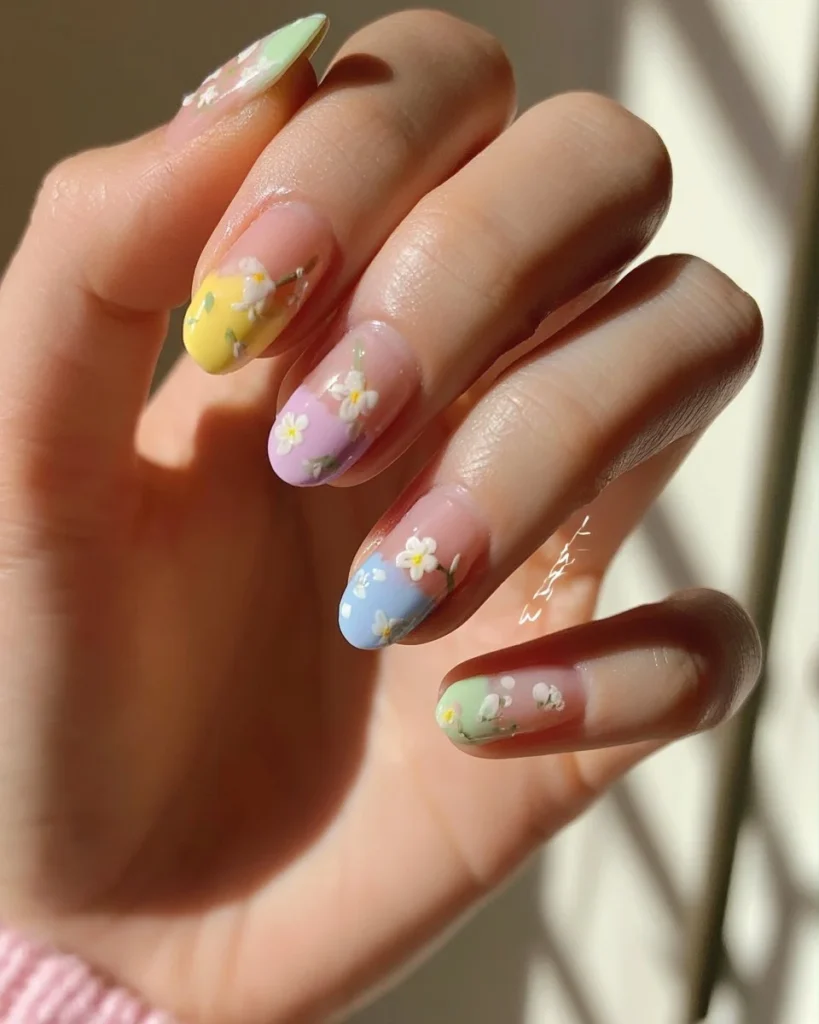 Pastel flower nails designed by Paula showcasing a floral manicure for spring.