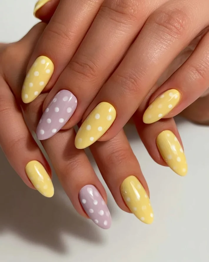 Spring French and Polka Dot Press-On Nails for stylish looks